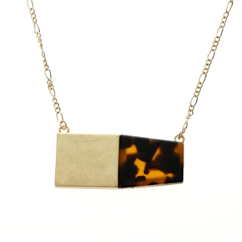 14" Chain Necklace with Half Tortoise Resin Rectangle , 3" Ext. sold by Charming Charlie