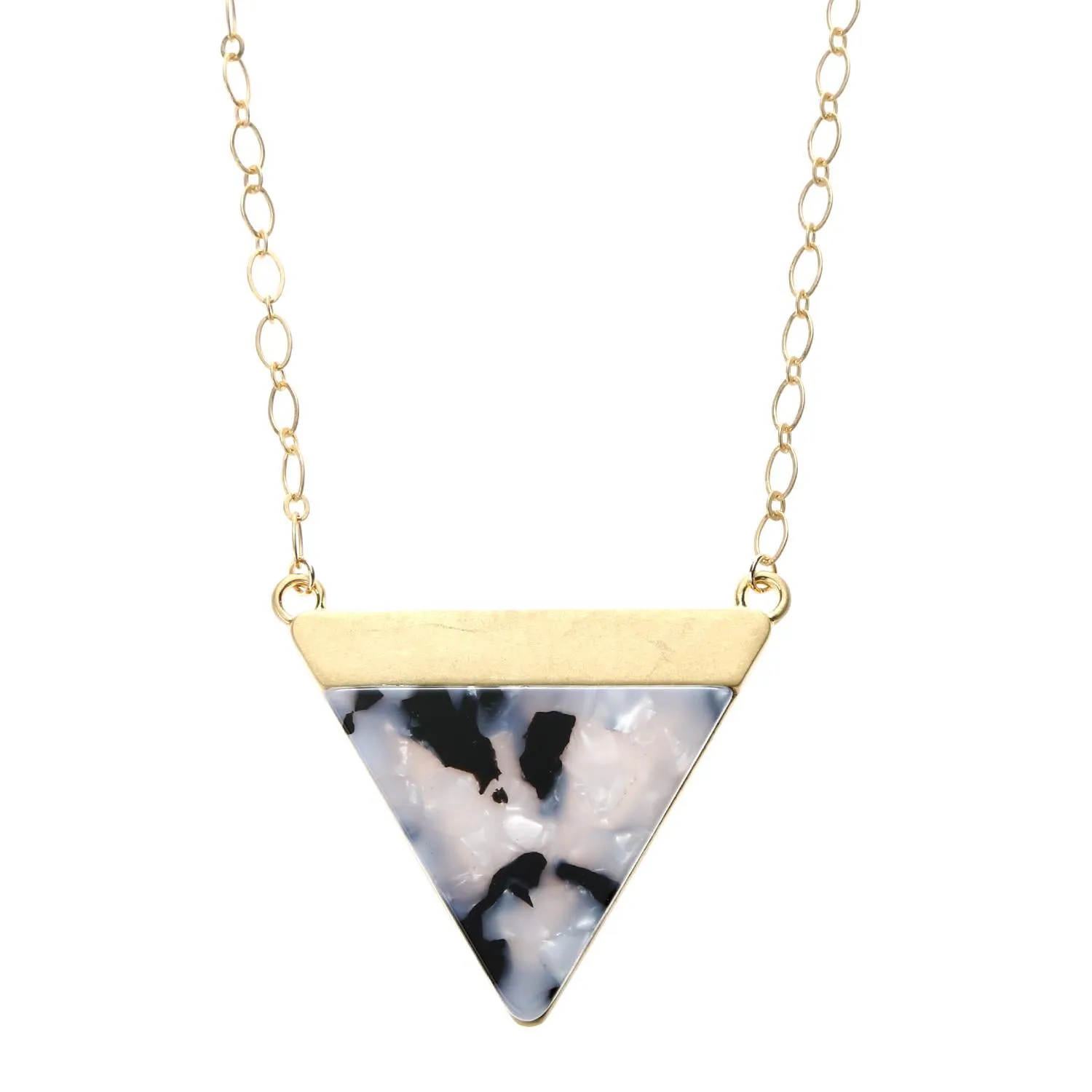 14" Chain Necklace with Jet and White Resin Triangle, 3" Ext. sold by Charming Charlie