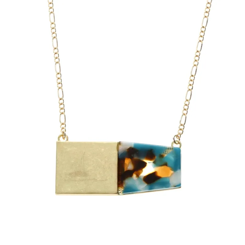 14" Chain Necklace with Half Brown/Blue/White Resin Rectangle, 3" Ext. sold by Charming Charlie