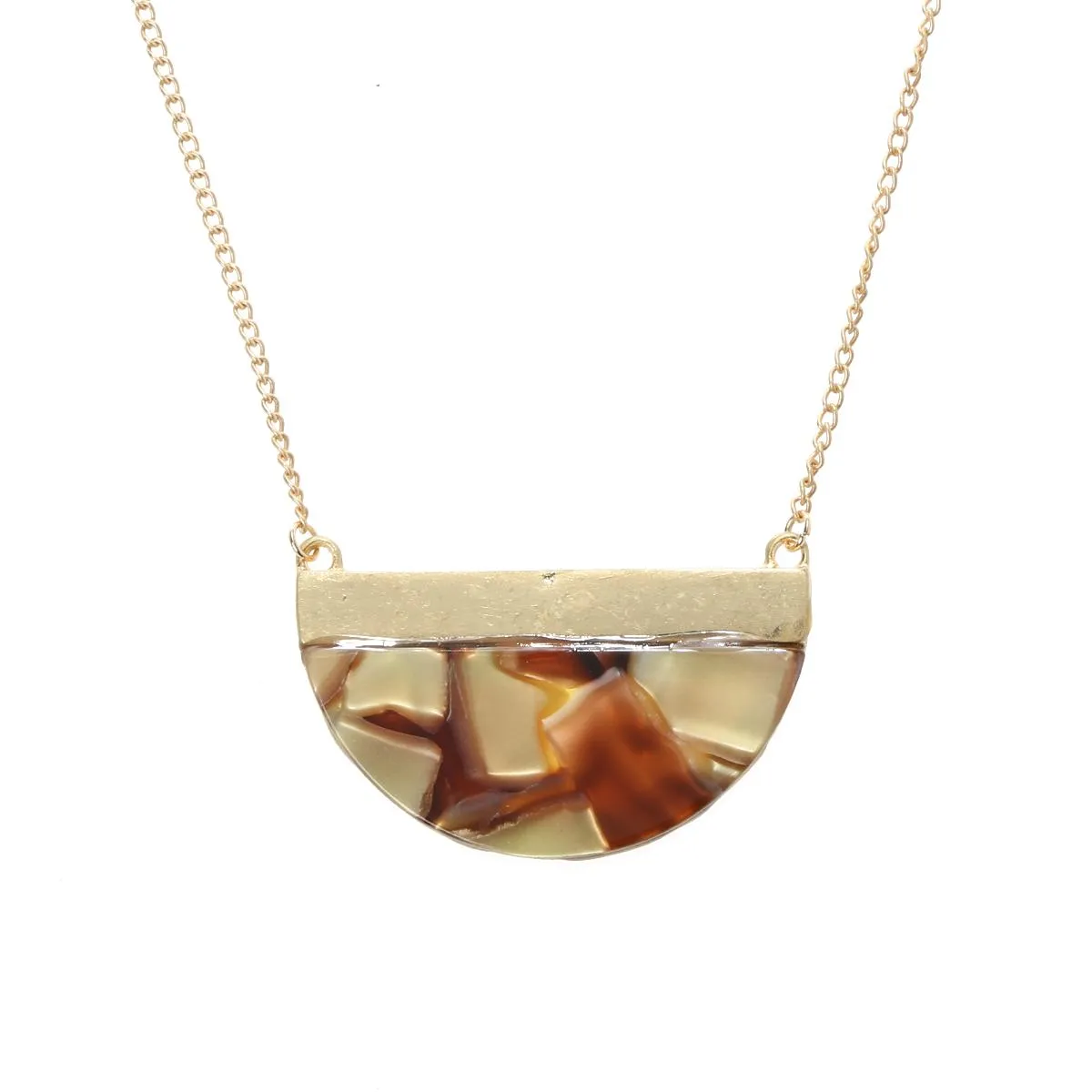 14" Chain Necklace with Brown Multi Resin Half Circle, 3" Ext. sold by Charming Charlie