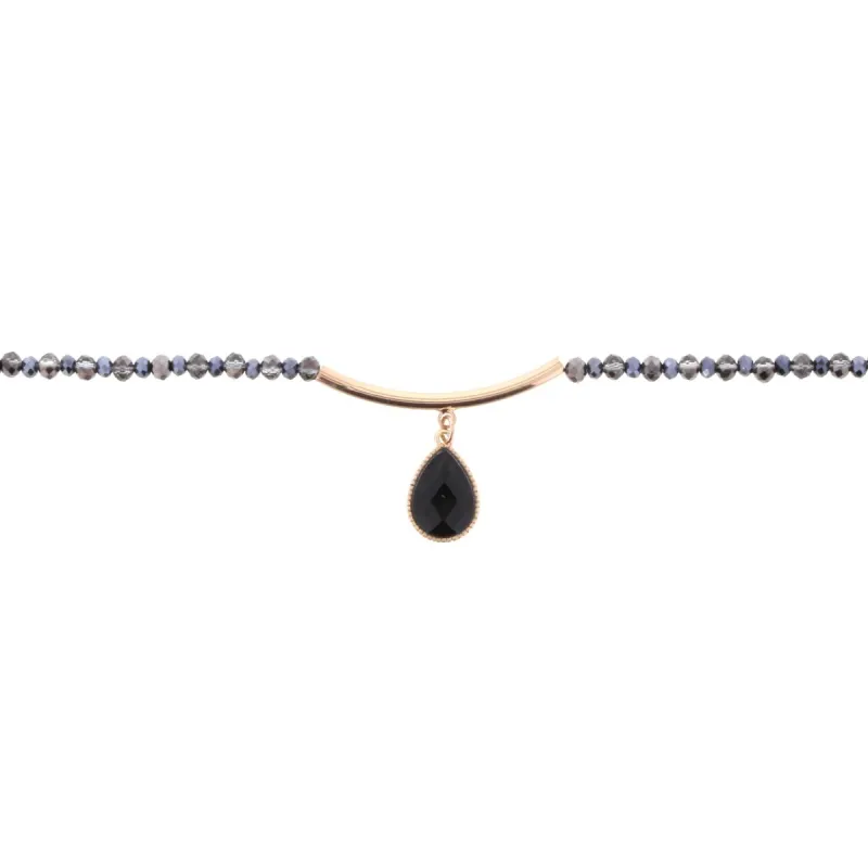 14" 2-Tone Black Diamond Choker Necklace with Gold Bar & Jet Teardrop, 3" Ext. sold by Charming Charlie