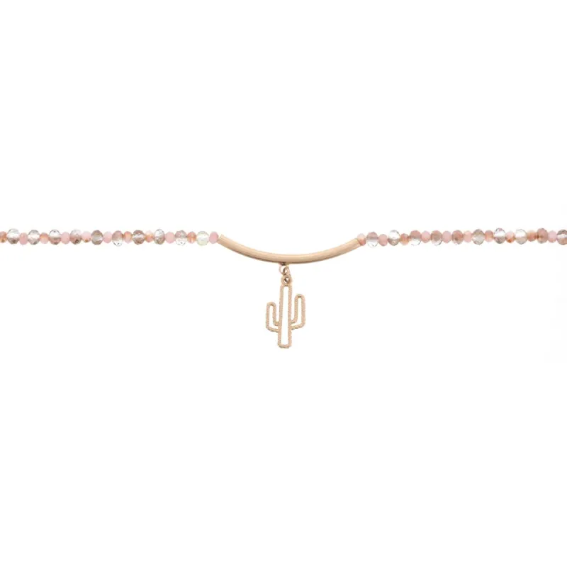 14" 2-Tone Pink Choker Necklace with Gold Bar & Cactus, 3" Ext. sold by Charming Charlie