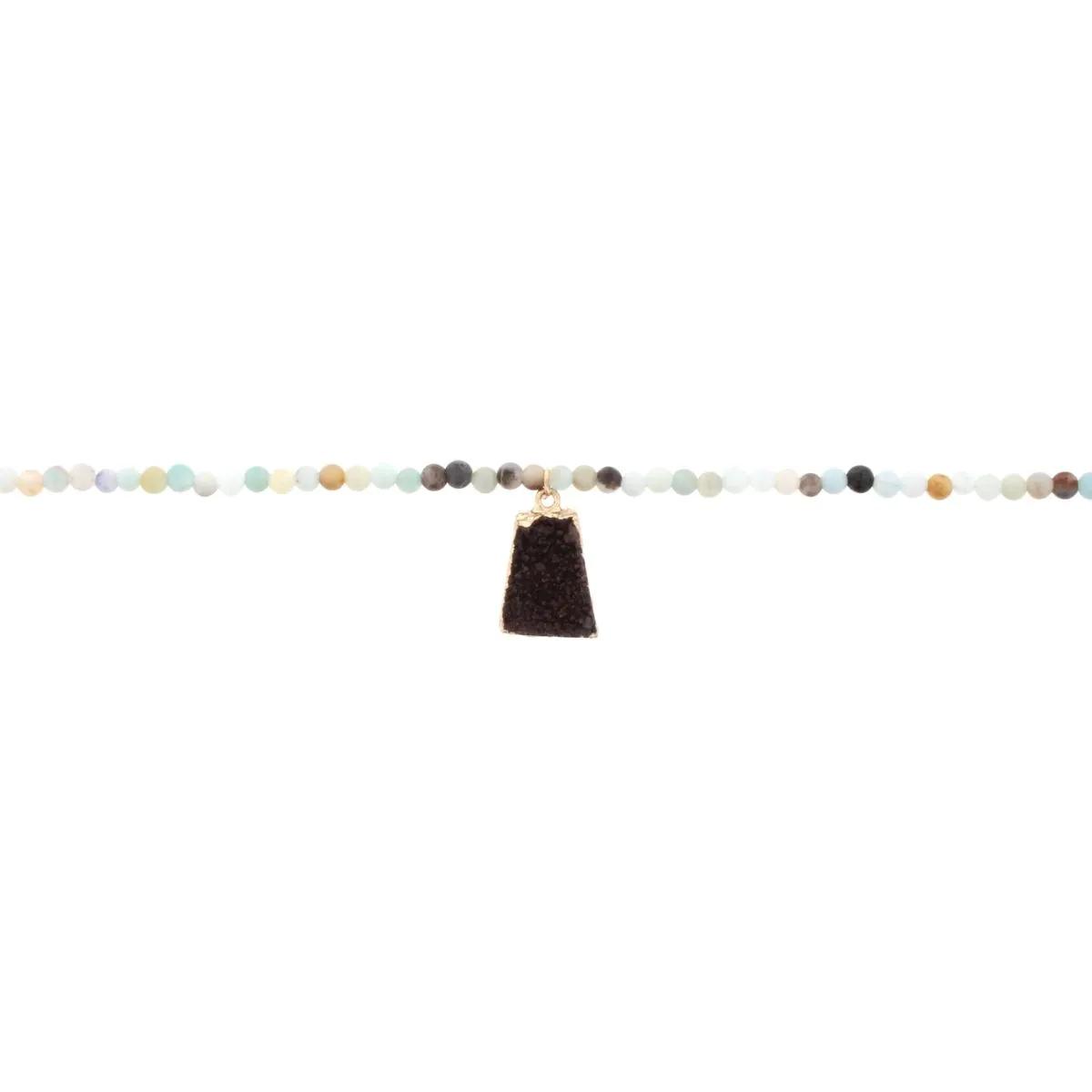 14" Amazonite Beaded Choker Necklace with Brown Druzy, 3" Ext. sold by Charming Charlie