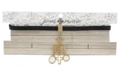 12" Black Leather Choker with Fleur De Lis, Cross, Pearl Cabochon, Clear Cabochon, 3" Ext. sold by Charming Charlie
