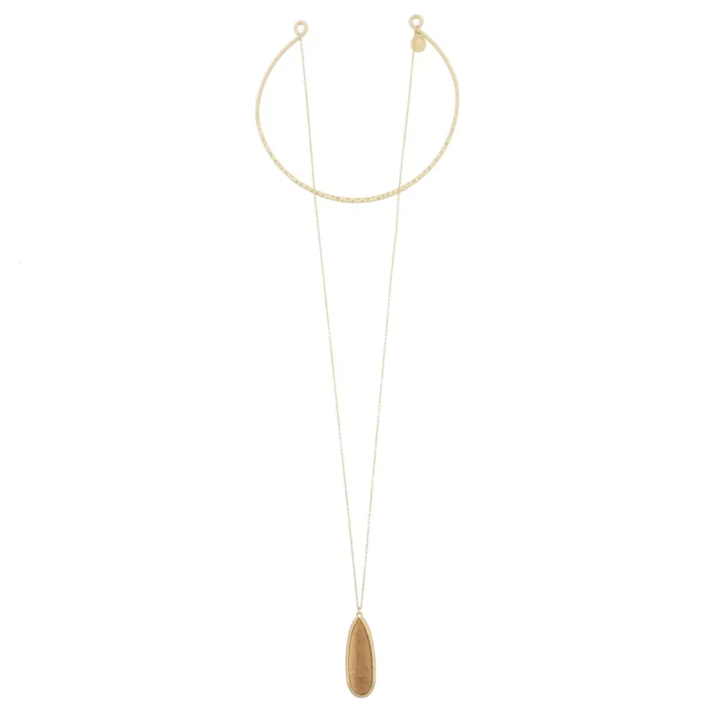 12" Antique Gold Circle Hammered Choker with Picture Jasper Stone Drop sold by Charming Charlie