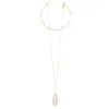 12" Circle Hammered Antique Gold Choker with 30" Stone Dropp - Natural Stone sold by Charming Charlie