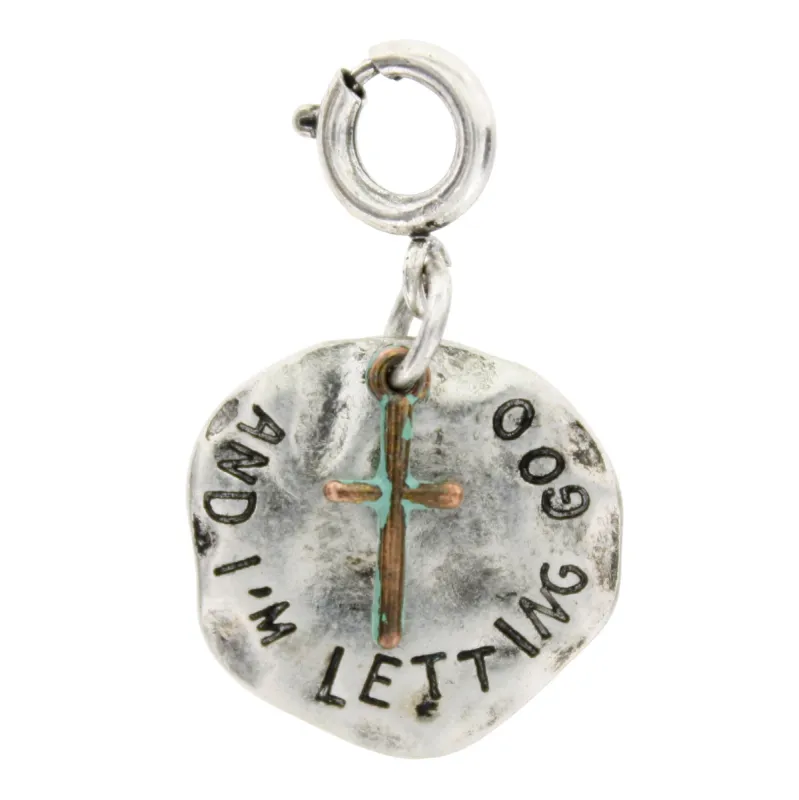 "And I'm Letting God" Silver Plate with Patina Brushed Cross Charm sold by Charming Charlie