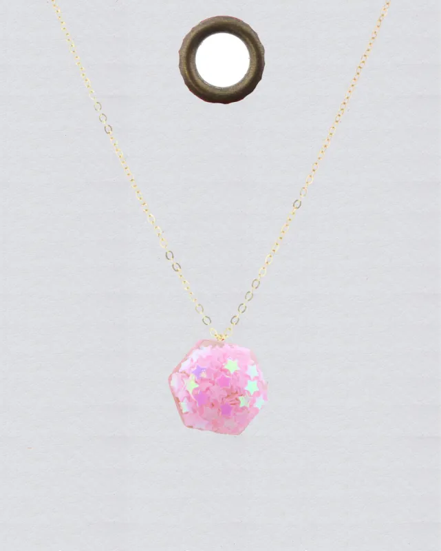 16" Gold Chain Necklace with Pink Confetti Hexagon, 3" Ext. sold by Charming Charlie