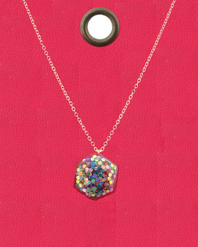 16" Gold Chain Necklace with Multi Color Small Confetti Hexagon, 3" Ext. sold by Charming Charlie