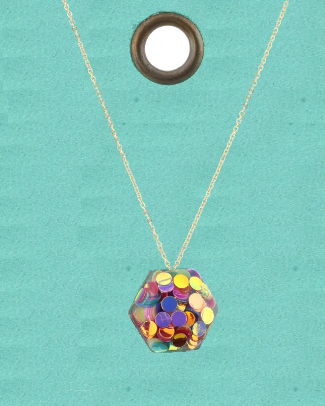 16" Gold Chain Necklace with Multi Color Confetti Hexagon, 3" Ext. sold by Charming Charlie