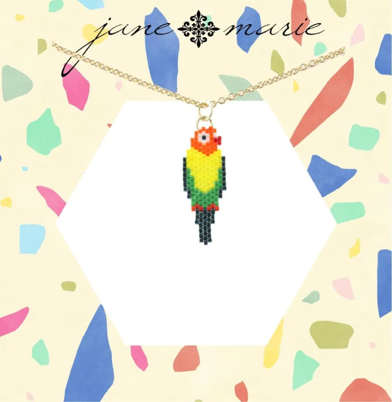 16" Gold Chain Necklace with Seed Bead Parrot, 3" Ext. sold by Charming Charlie