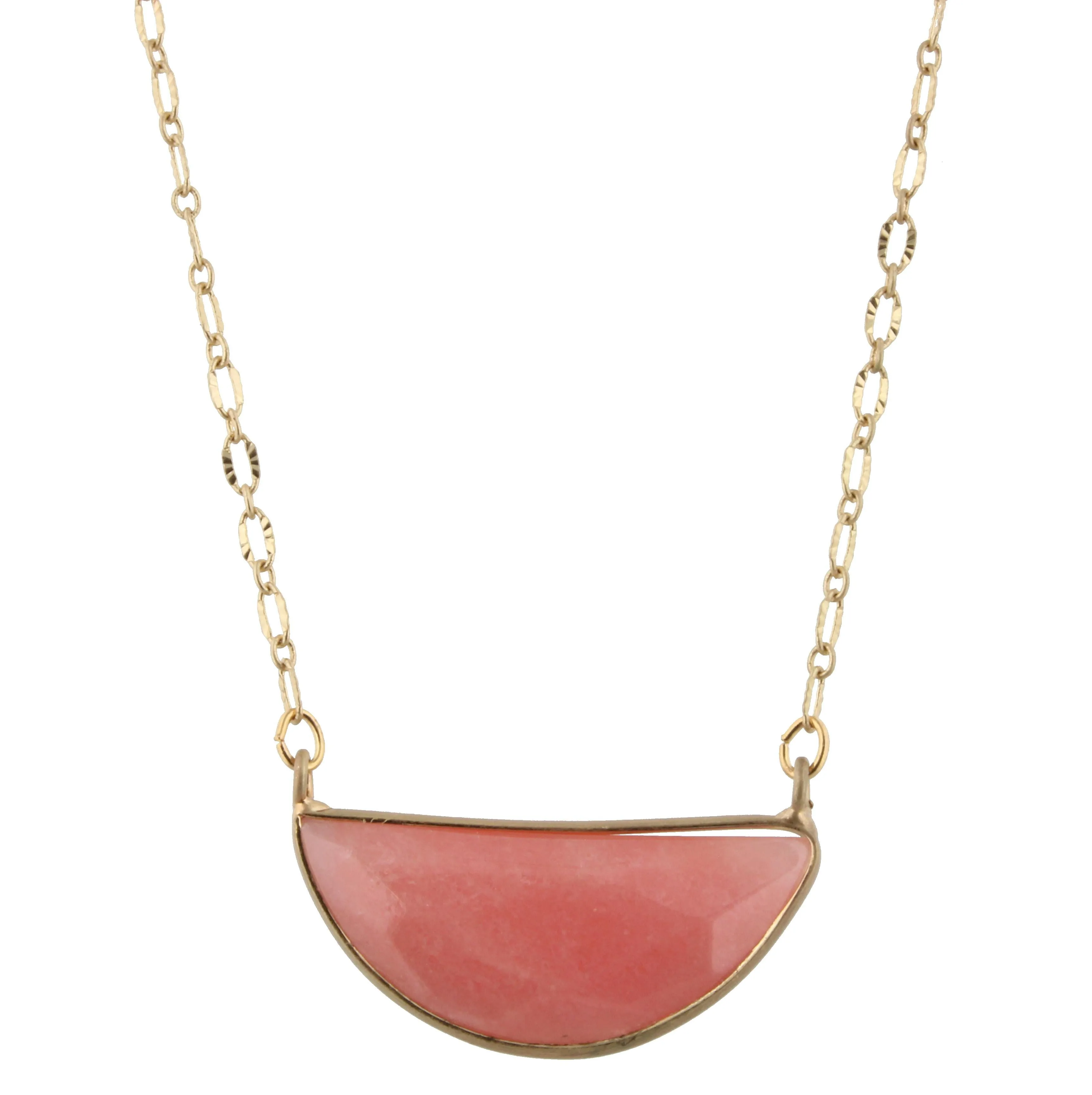16" Gold Chain Necklace with Rose Quartz Half Circle Stone, 3" Ext. sold by Charming Charlie