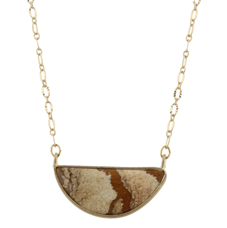 16" Gold Chain Necklace with Picture Jasper Half Circle Stone, 3" Ext. sold by Charming Charlie