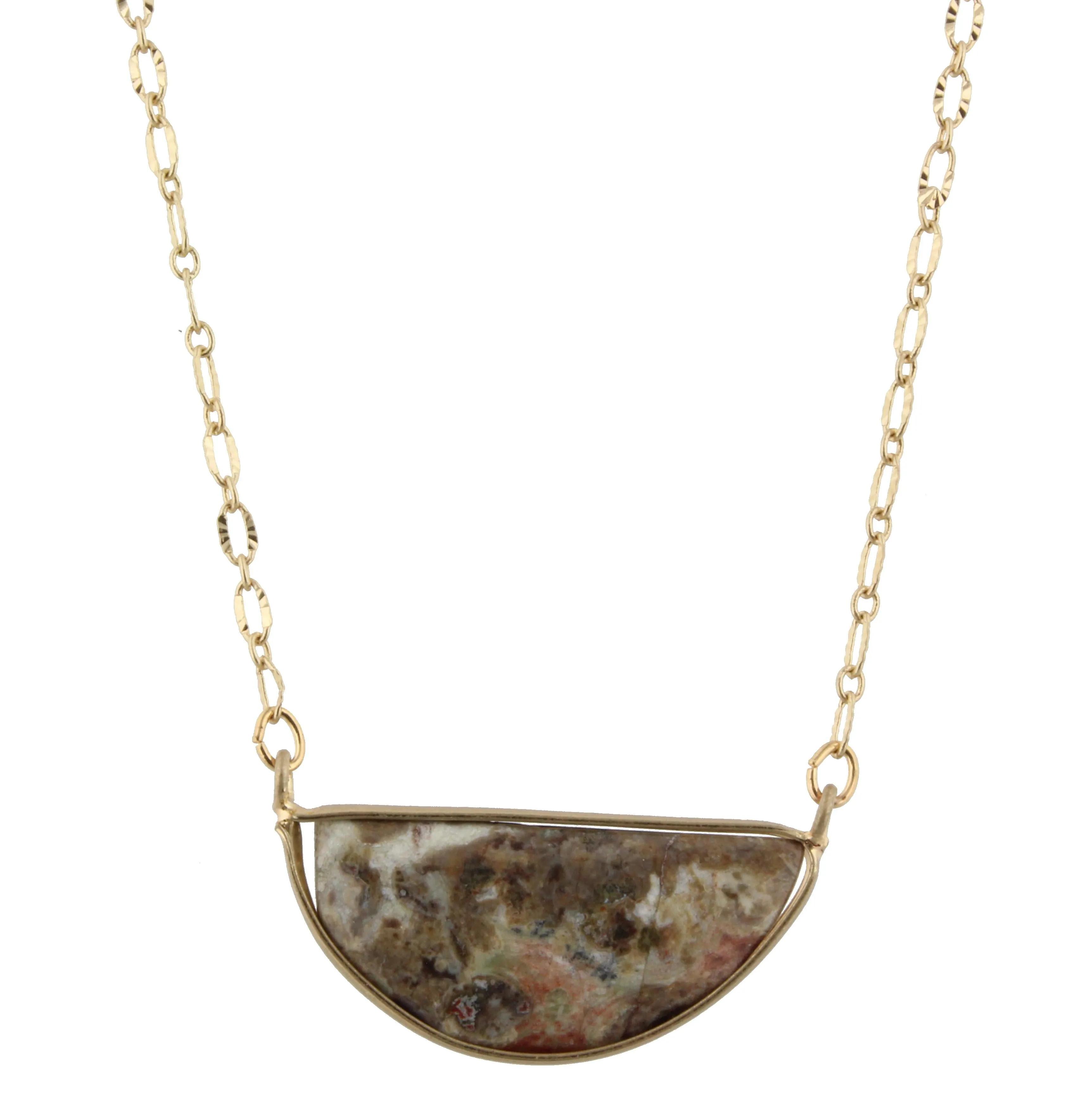 16" Gold Chain Necklace with Ocean Jasper Half Circle Stone, 3" Ext. sold by Charming Charlie