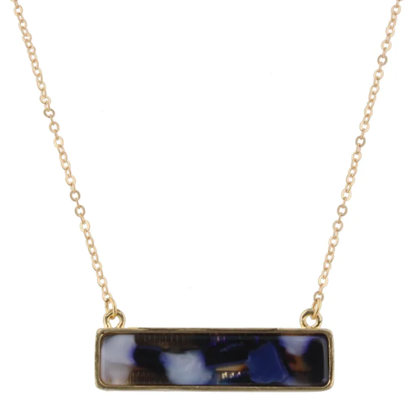 16" Gold Chain Necklace with Leopard & Navy Marbled Double Sided Resin Rectangle, 3" Ext. sold by Charming Charlie