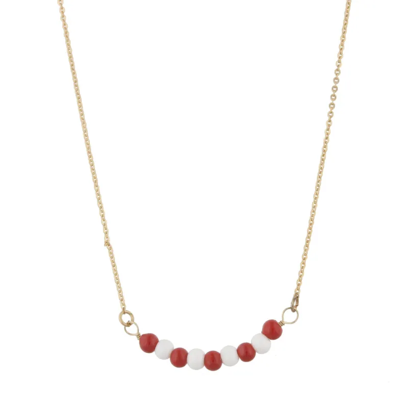 16" Gold Necklace with Alternating Cardinal/White Beads, 3" Ext. sold by Charming Charlie