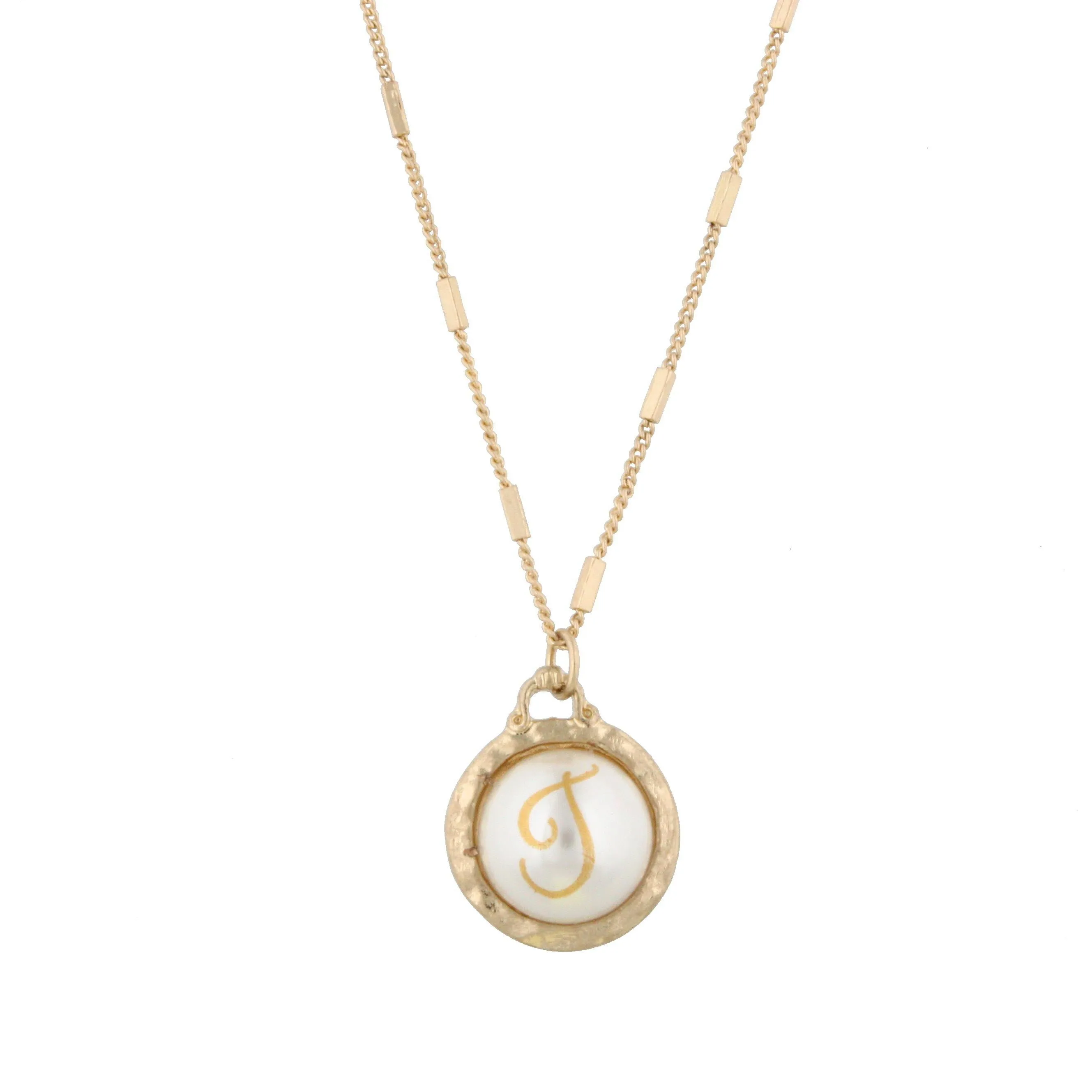 16" Gold Chain Necklace with Pearl Cabochan T Initial, 3" Ext. sold by Charming Charlie