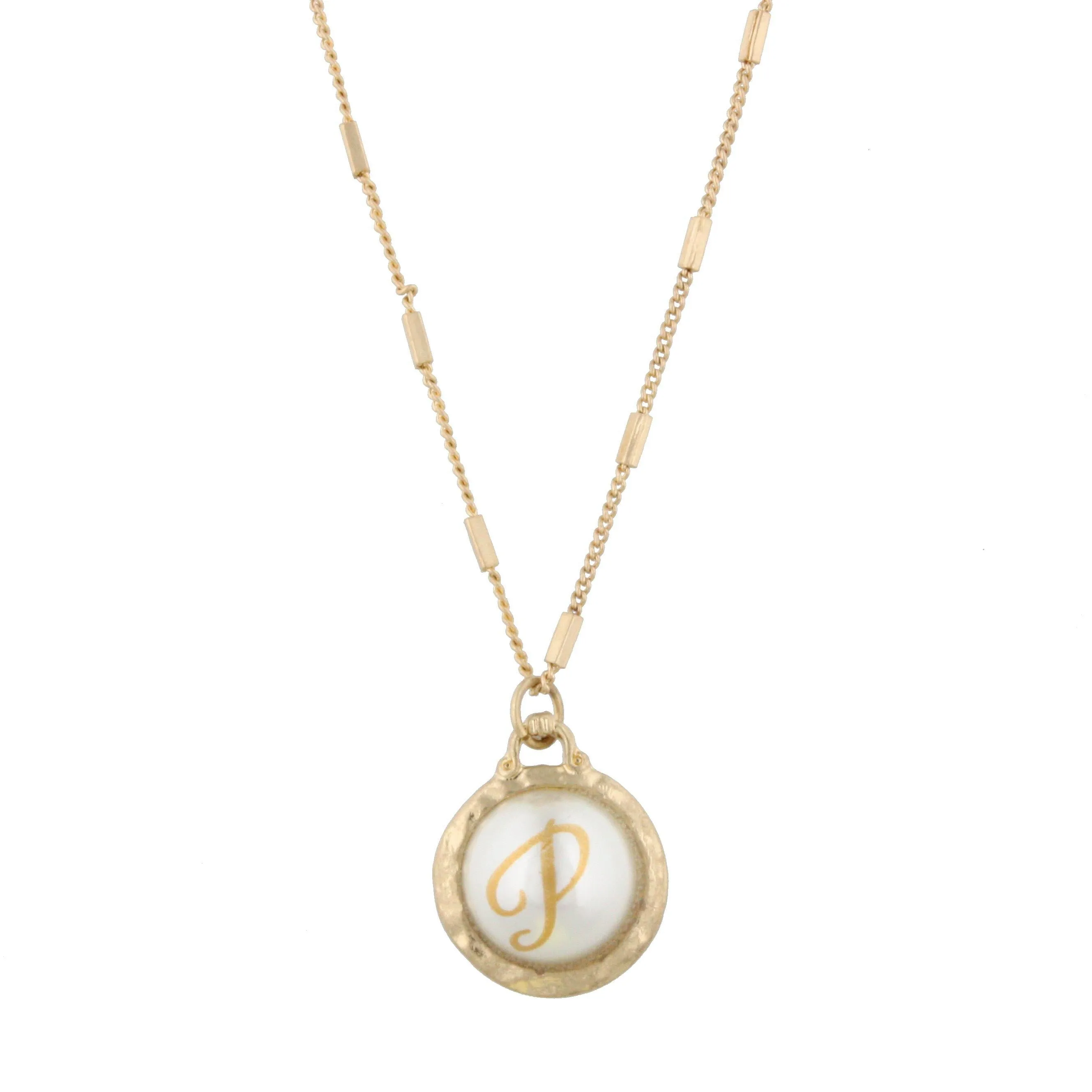 16" Gold Chain Necklace with Pearl Cabochan P Initial, 3" Ext. sold by Charming Charlie