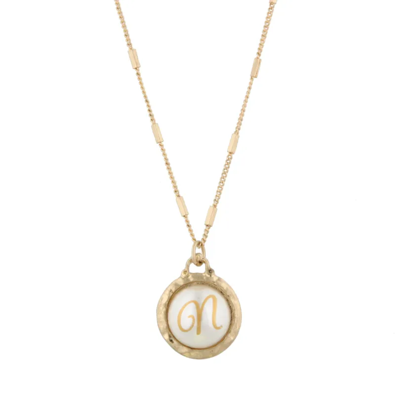 16" Gold Chain Necklace with Pearl Cabochan N Initial, 3" Ext. sold by Charming Charlie