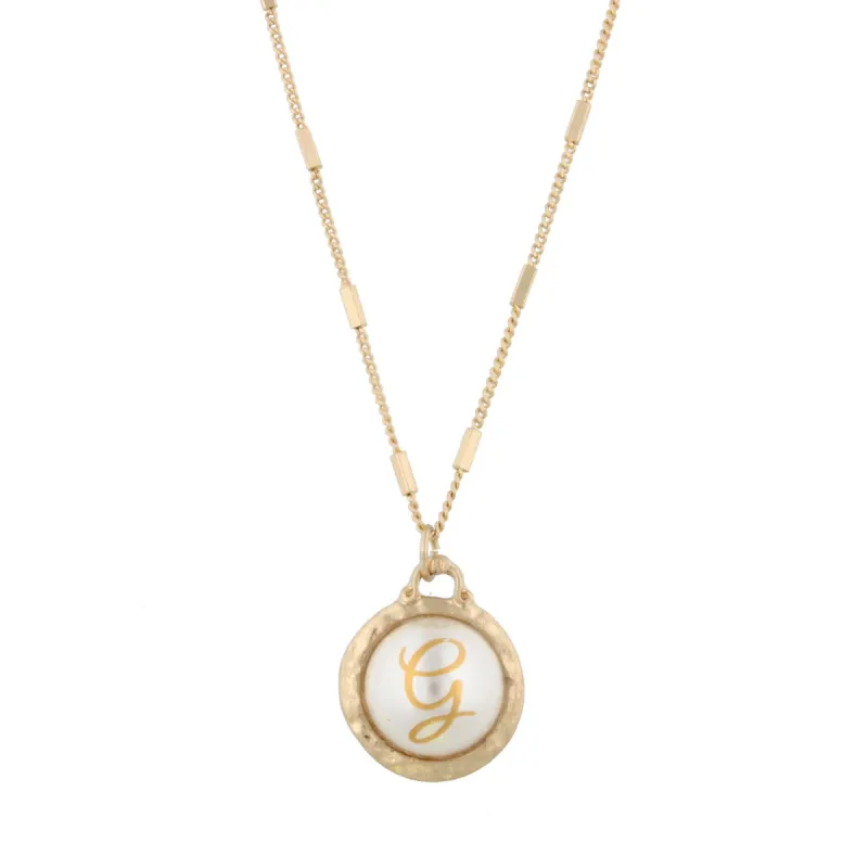 16" Gold Chain Necklace with Pearl Cabochan G Initial, 3" Ext. sold by Charming Charlie
