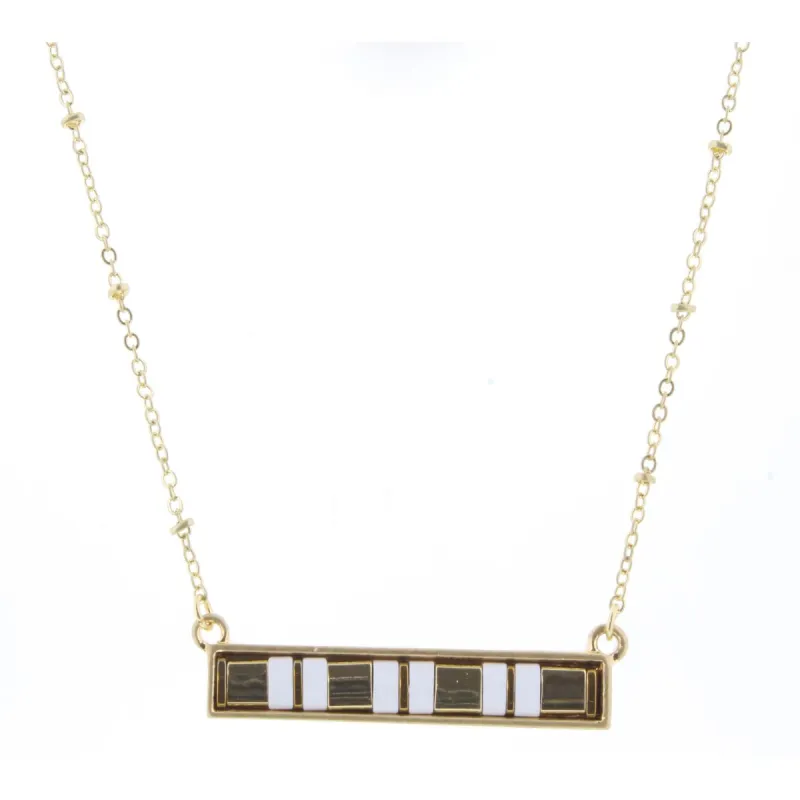 16" Gold & White Tila Beaded Bar Necklace, 3" Ext. sold by Charming Charlie
