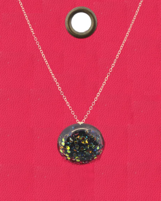 16" Gold Chain Necklace with Black and Gold Confetti Circle, 3" Ext. sold by Charming Charlie