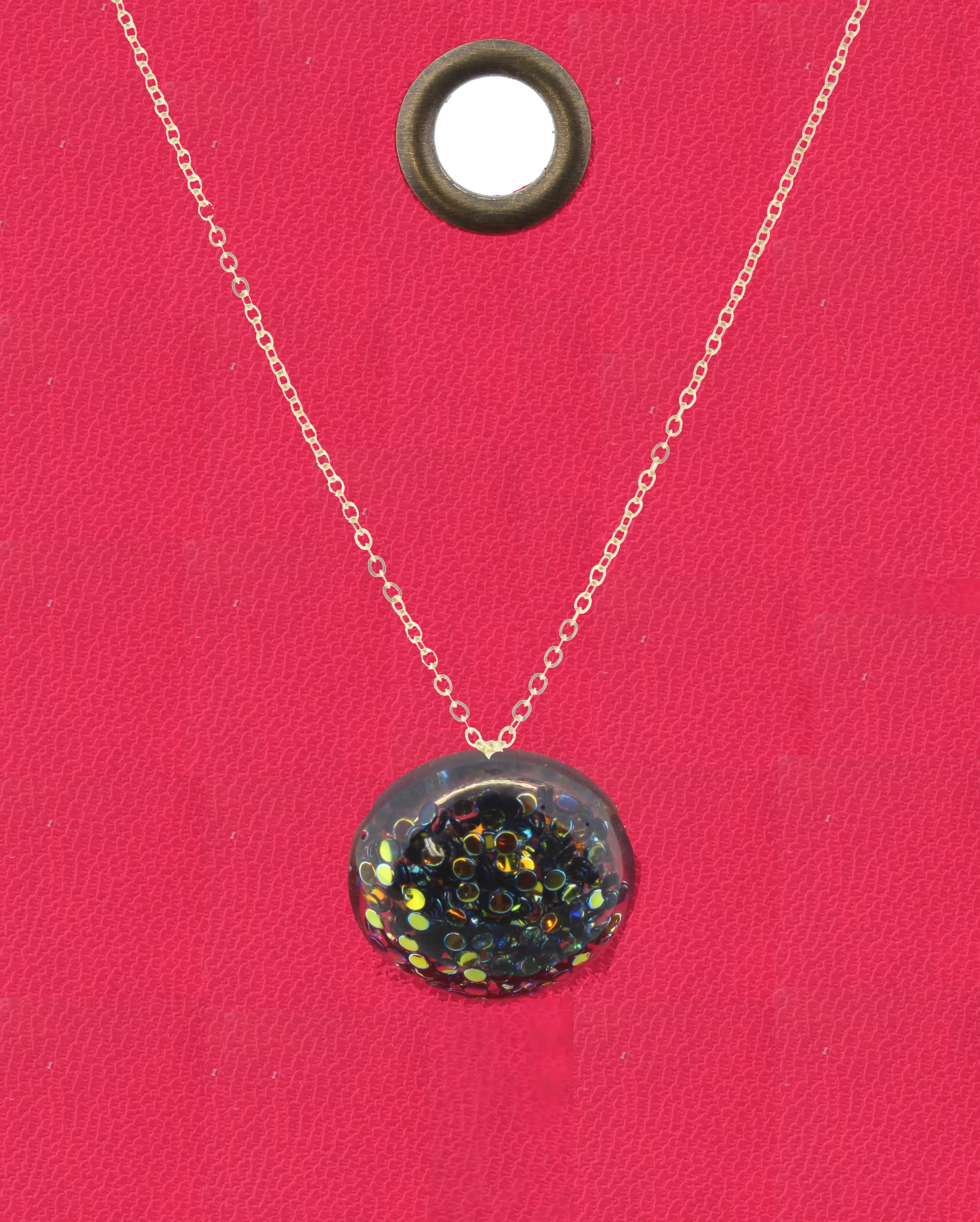 16" Gold Chain Necklace with Black and Gold Confetti Circle, 3" Ext. sold by Charming Charlie
