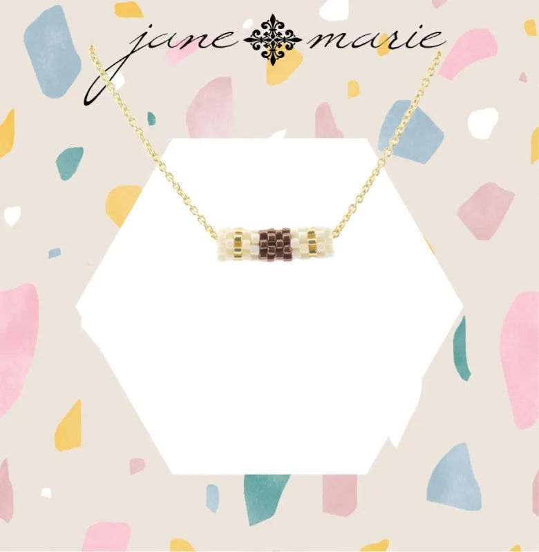 16" Gold Chain Necklace with AB White and Bronze Seed Bead Cylinder, 3" Ext. sold by Charming Charlie