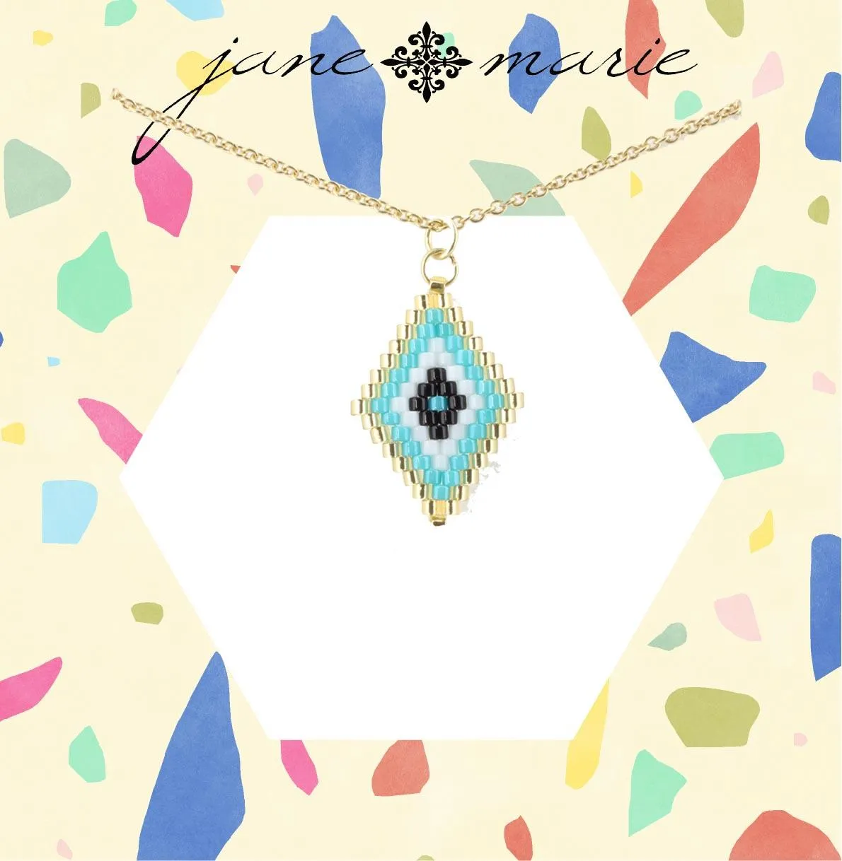 16" Gold Chain Necklace with Gold, Blue, Jet, and White Seed Bead Diamond, 3" Ext. sold by Charming Charlie