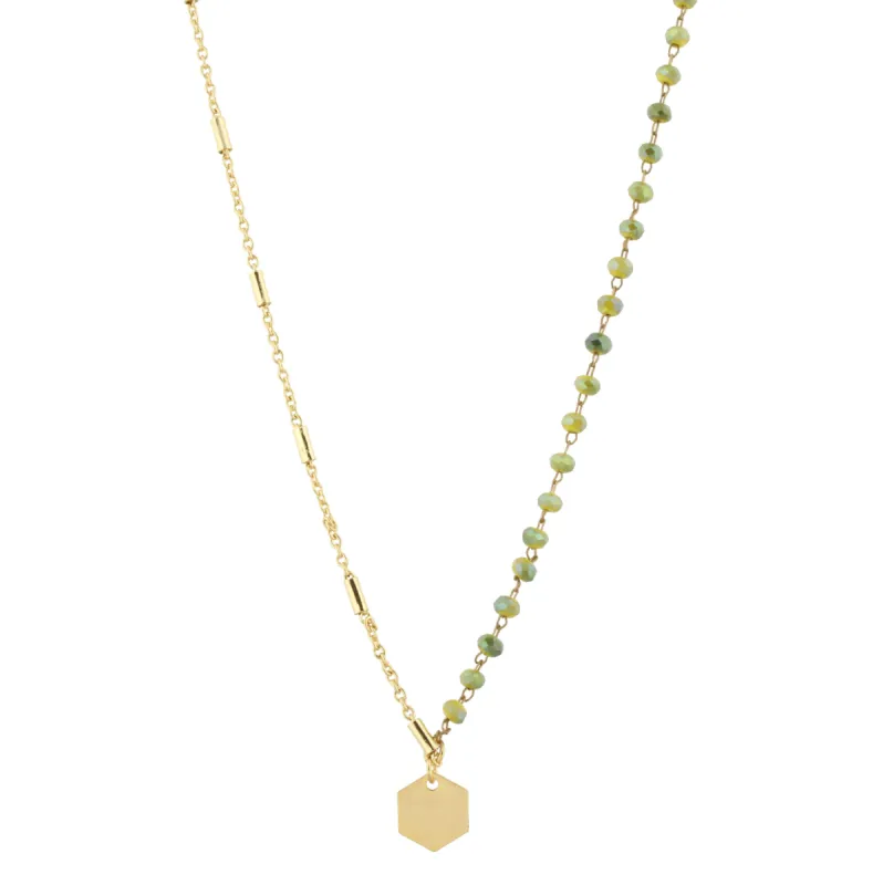16" Delicate Two Tone Green & Gold Chain Necklace with Hexagon sold by Charming Charlie