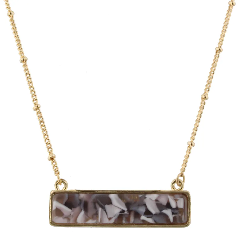 16" Gold Chain Necklace with Grey Marbled & Jet Marbled Double Sided Resin Rectangle, 3" Ext, sold by Charming Charlie