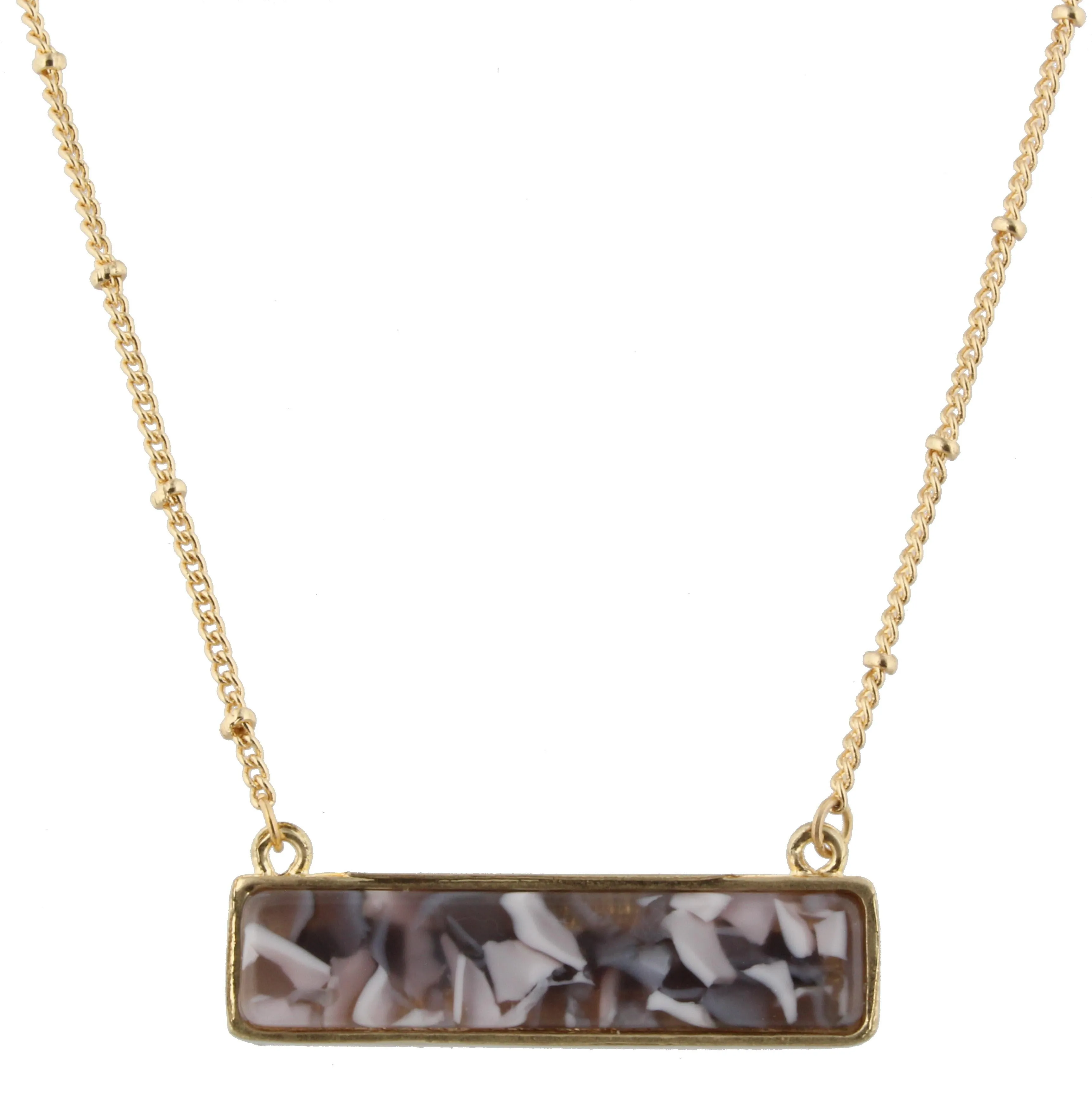 16" Gold Chain Necklace with Grey Marbled & Jet Marbled Double Sided Resin Rectangle, 3" Ext, sold by Charming Charlie