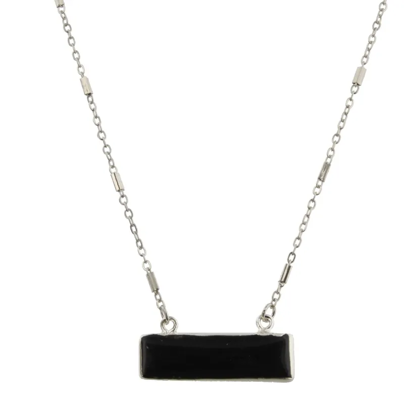 16" Chain Necklace with Jet Stone Silver Rectangle, 3" Ext. sold by Charming Charlie
