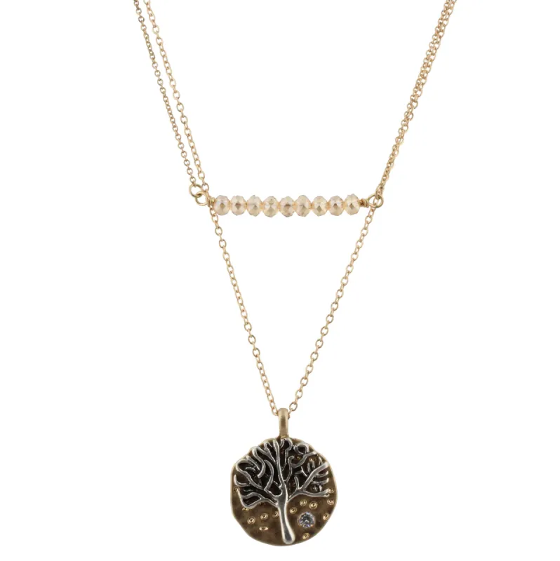 16" Delicate Gold 2 Layer Champagne Beaded Bar, Tree Charm, 3" Ext. sold by Charming Charlie