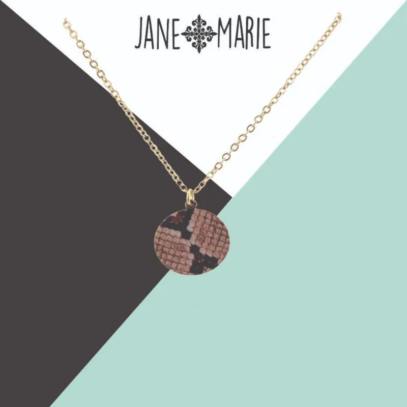 16" Brown Snakeskin Printed Metal Circle Necklace, 3" Ext. sold by Charming Charlie