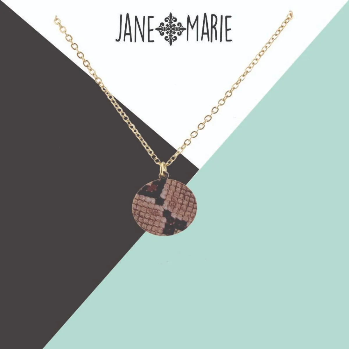 16" Brown Snakeskin Printed Metal Circle Necklace, 3" Ext. sold by Charming Charlie