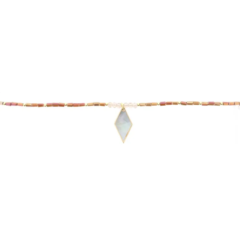 16" Brown Beaded Necklace with Shell Diamond, 3" Ext. sold by Charming Charlie