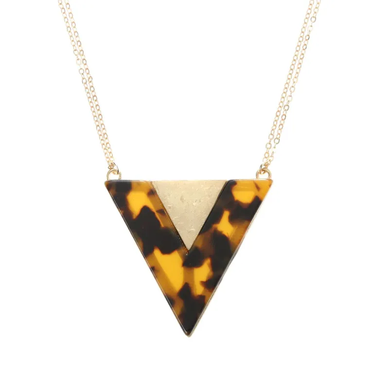 14" Chain Necklace with Tortoise Resin Triangle, 3" Ext. sold by Charming Charlie