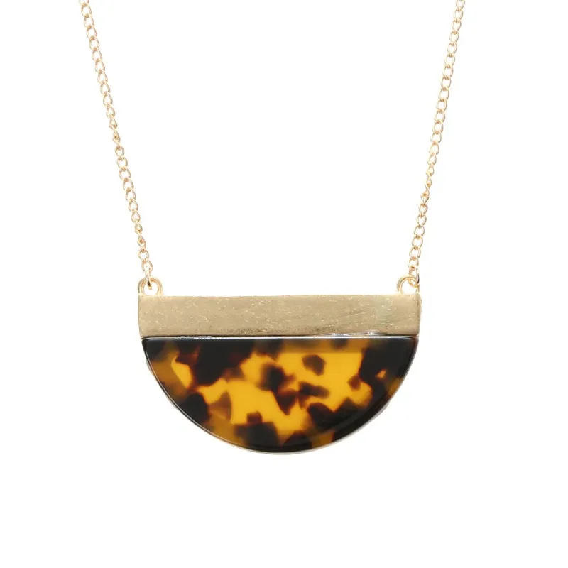 14" Chain Necklace with Tortoise Resin Half Circle, 3" Ext. sold by Charming Charlie