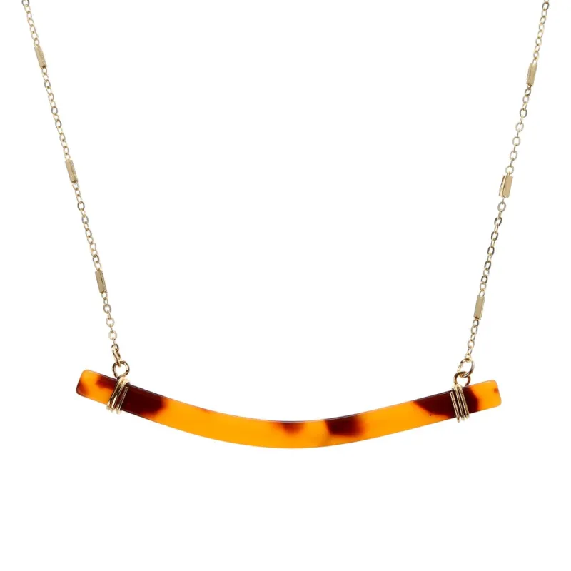 14" Gold Chain Necklace with Brown Curved Resin Bar, 3" Ext. sold by Charming Charlie