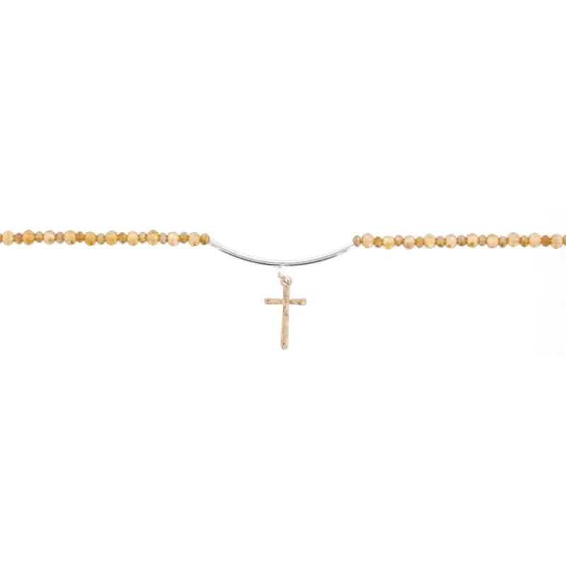 14" Topaz Choker Necklace with Silver Bar & Gold Cross, 3" Ext. sold by Charming Charlie
