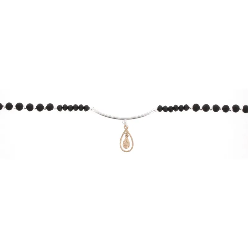 14" Wooden Jet Choker Necklace with Silver Bar & Gold Teardrop, 3" Ext. sold by Charming Charlie
