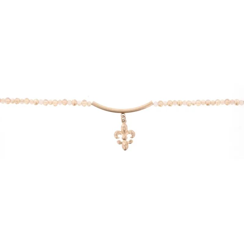 14"Champagne Choker Necklace with Gold Bar & Fleur De Lis, 3" Ext. sold by Charming Charlie