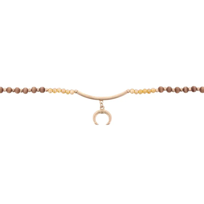 14"Wooden Brown Choker Necklace with Gold Bar & Double Horn, 3" Ext. sold by Charming Charlie