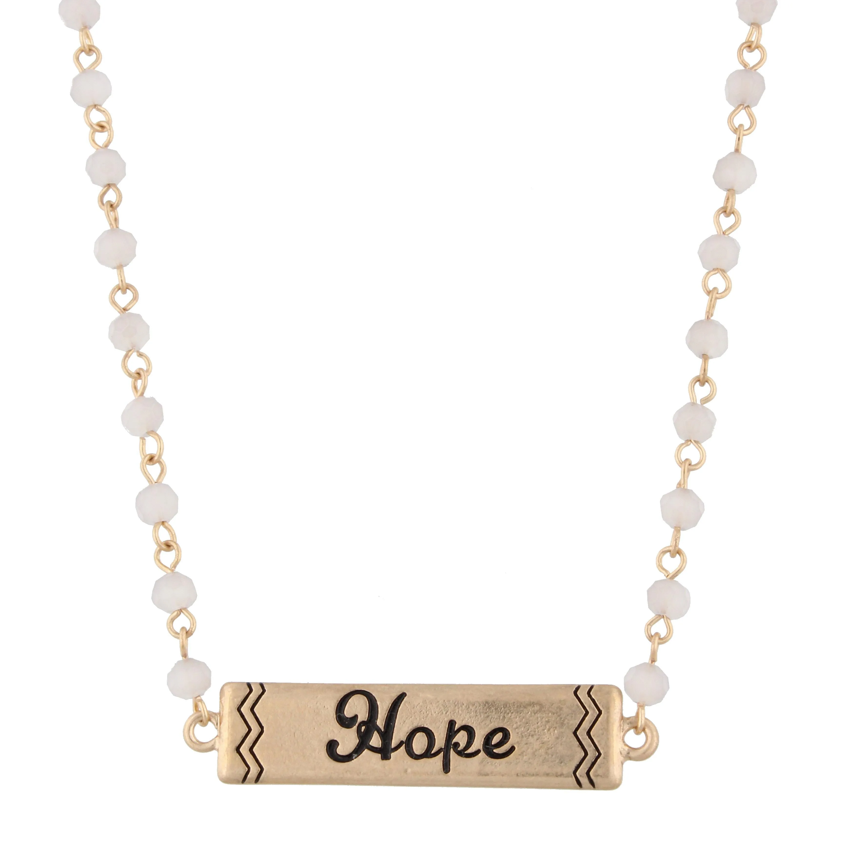 16" Antique Gold, Moonstone Beads, Hope Bar with Anchor on Back, 3" Ext. sold by Charming Charlie