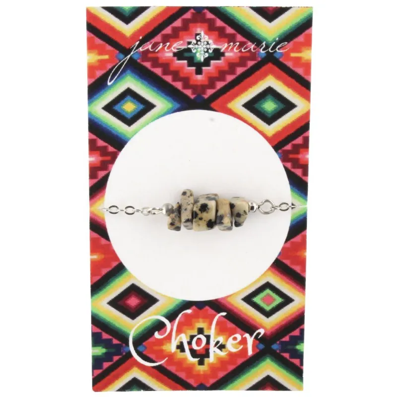 14" Gold Chain with Dalmation Rock Bead Choker Necklace with 3" Ext. sold by Charming Charlie