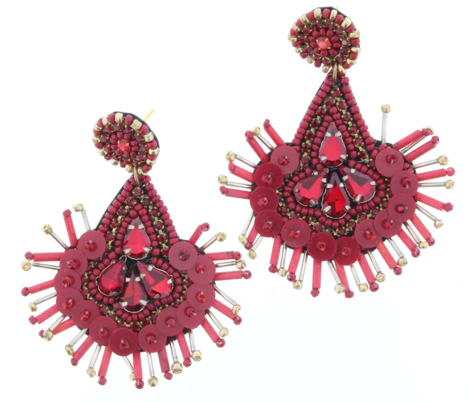 Red and Gold Seed Beaded Circle Stud with Fringed Teardop Earring sold by Charming Charlie