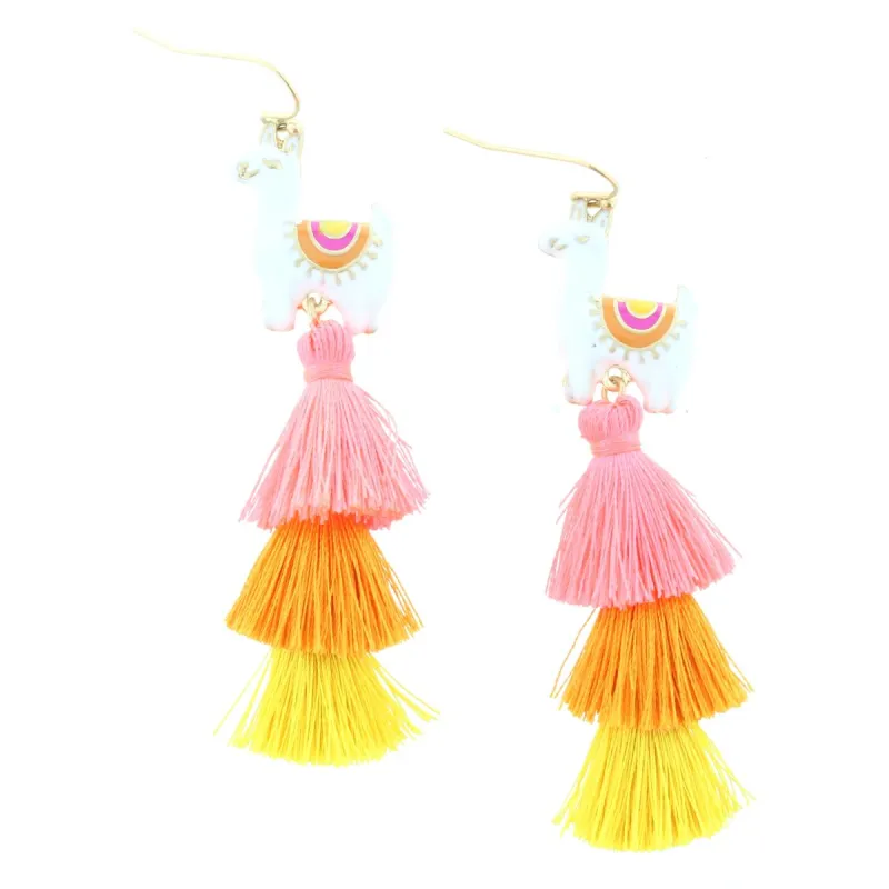 Llama Earring with Pink, Orange, Yellow Tassel sold by Charming Charlie