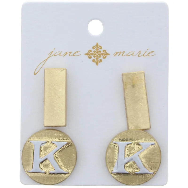 Stud "K" Initial Set, 2-Tone Disc Initial and Gold Rectangle Earring sold by Charming Charlie