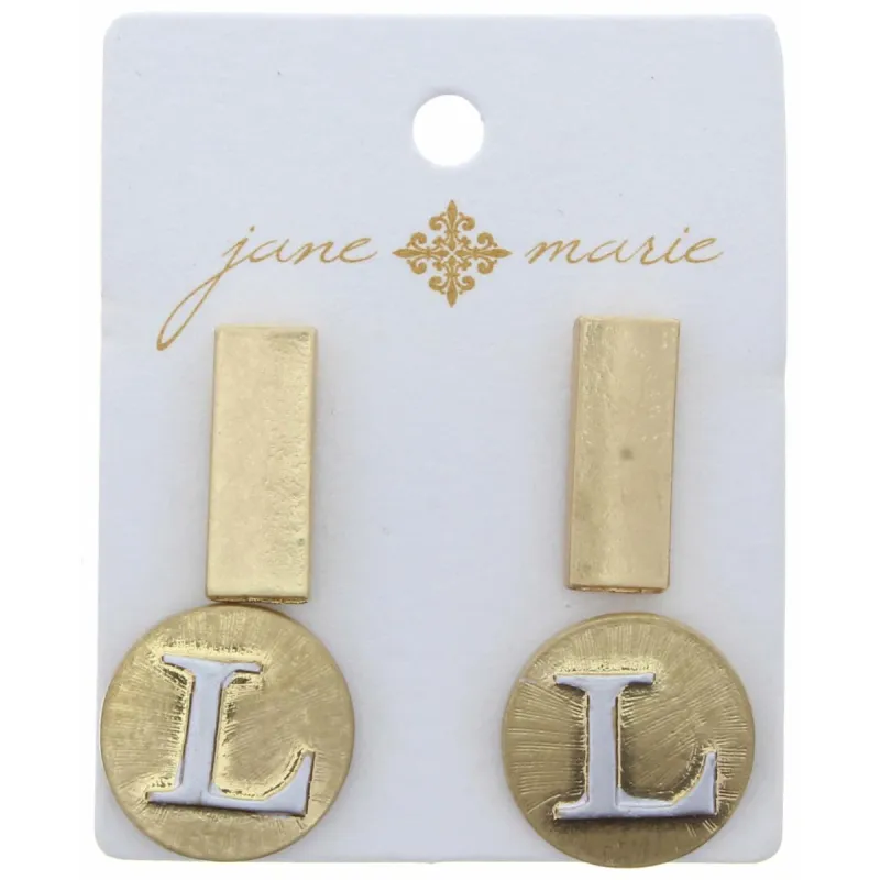Stud "L" Initial Set, 2-Tone Disc Initial and Gold Rectangle Earring sold by Charming Charlie